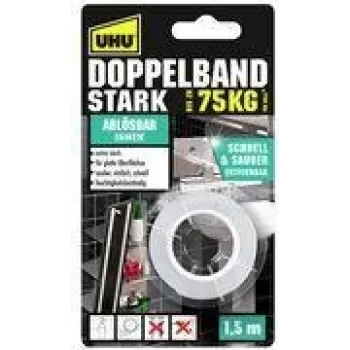 UHU kinnituslint STRONG, kahepoolsne, kuni 75 kg, valge ülierkange, alternatiiv kruvidele ja naeltele, püsiv kinnitus - 1 tk (46890)