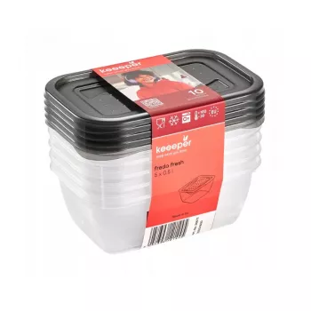 keeeper fredo fresh toiduhoidmisnõude komplekt, 5x 0,5 L, ristkülikukujuline, läbipaistev hallide kaantega 3067282700000