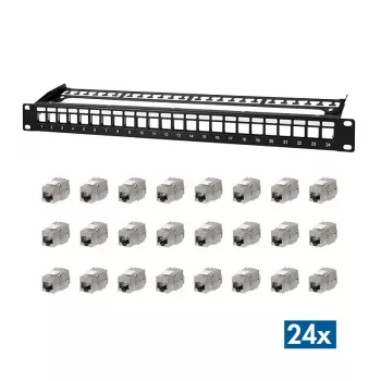 LogiLink PrimeLine 24-porti varjestatud Cat.6A Keystone patch-paneel, 19 tolli 1U, must (RAL9005), 24x Keystone moodulit kaasas NK5001