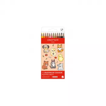 CARAN D'ACHE Swisscolor Kawaii Animals vesilahustuvad värvilised pliiatsid, 12-osaline komplekt, seeder, kuusnurkne 1285.803