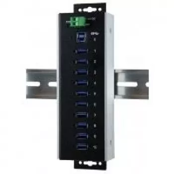 EXSYS EX-1110HMVS-WT tööstuslik 10-pordiline USB 3.2 Gen 1 jaotur, DIN-liinile kinnitatav, metall, 5Gbps