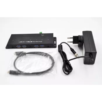 EXSYS EX-1247HMVS 7-pordiline USB 3.2 Gen 2 tööstuslik jaotur DIN-liistu kinnitusega