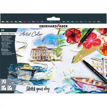 Faber-Castell Eberhard Faber Artist Color kahe otsaga pintselpliiatsite komplekt 24 tk, peenotsik ja pintsliotsik, erinevad värvid 558224