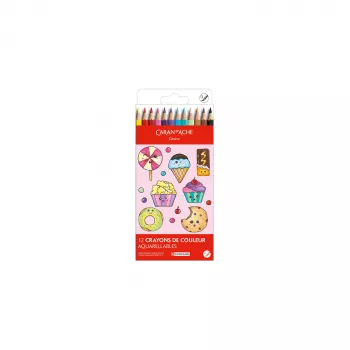 Caran d'Ache Swisscolor Kawaii Candy vesilahustuvad värvipiliatsid, 12-osaline komplekt, kuusnurkne seederpuust 1285.802