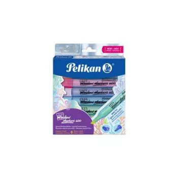 Pelikan aknamarkerid 600, 8-osaline pappkarp, erinevad värvid, vesialuselised, märgpyhkitavad klaasile, peeglitele, akendele - 1 komplekt (400205347)