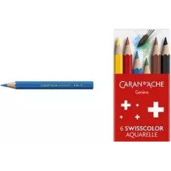 Caran d'Ache Swisscolor Aquarelle vesilahustuvad värvipiliatsid, 6-osaline komplekt, seederpuu, kuusnurkne 1286.806