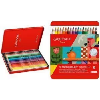 Caran d'Ache Supracolor Soft eriväljaanne akvarellpliiatsid, 18-osaline komplekt, erinevad värvid, metallkarp 3888.418
