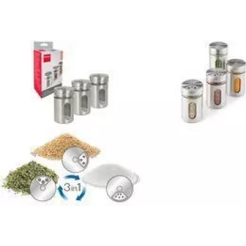 Metaltex Shake Line vürtsipurkide komplekt, 3 tükki, klaasist roostevabast terasest ja plastikust pöörlevate kaantega, igaüks 100 ml 259851000