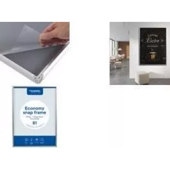 EUROPEL Economy A3 hõbedane anodiseeritud alumiiniumist klõpsraam, 25 mm ümarprofiil, peegeldusvastane PVC, seinakinnitus 355093