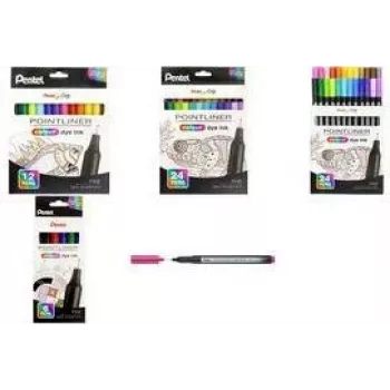 Pentel Arts Pointliner peenikeste viltpliiatsite komplekt, 0,4 mm, vesialuselise värvaine tindiga, 12 erinevat värvi, taaskasutatav karp (S40-12)