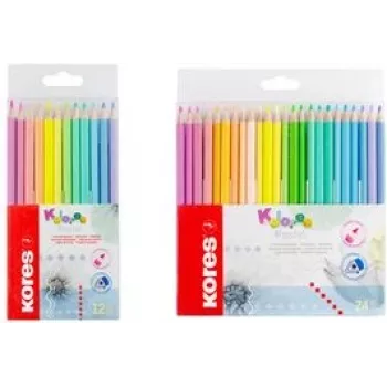 Kores Kolores Pastel kolmnurksed värvilised pliiatsid, 12 erinevat pastelset värvi, 3 mm südamik, kõrge pigmendisisaldus, pappkarp BB93311