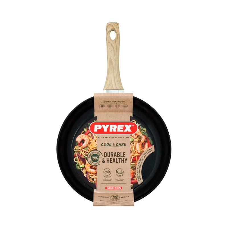 PYREX Panna Cook&Care Ø28cm praepann, alumiinium, Titanium 2X kleepumatu, Thermo-Signal, induktsioon, must