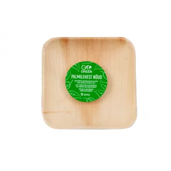GoGreen Areca palmilehest taldrikud 15x15 cm ruudukujulised 10-pakk looduslikud ühekordsed