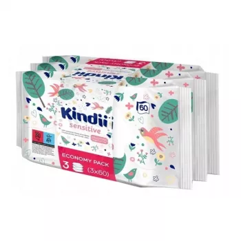 Kindii Sensitive beebimärjad salvrätikud komplekt 3x60 tk