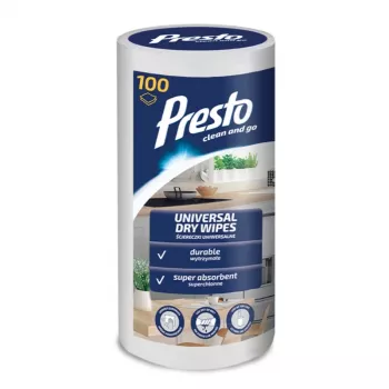 PRESTO universaalsed puhastuslapid rullis, 100 tk, mittekootud, eelniisutatud, alkoholivabad, antistaatilised, jäägivabad