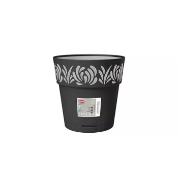 STEFANPLAST Gaia lillepott koos alusega, ümmargune, 20 cm läbimõõt, 19 cm kõrgus, 6 L, must