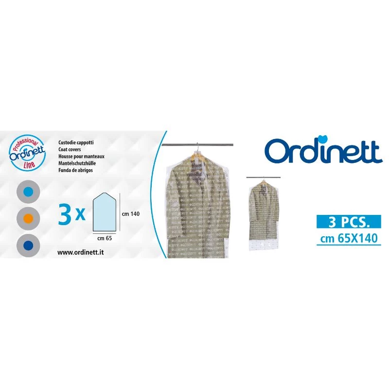 ORDINETT plastikkatted mantlitele, 3 tk, 65 x 140 cm, läbipaistev