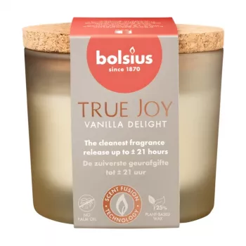 BOLSIUS True Joy Vanilla Delight lõhnav küünal klaasanumas korgist kaanega, Ø66x83 mm