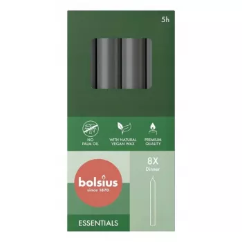 Bolsius lauaküünlad 8 tk karbis 170/20 mm hall