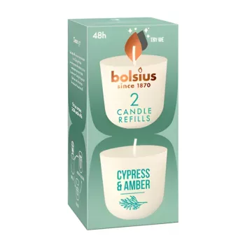 Bolsius CleanLight täitekyünlad 2 tk küpress ja merevaik