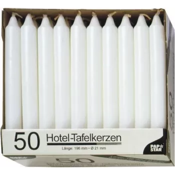 PAPSTAR pulkküünal valge 196 mm kõrgus 22 mm läbimõõt, 100 tk, parafiin, 7 h põlemisaeg