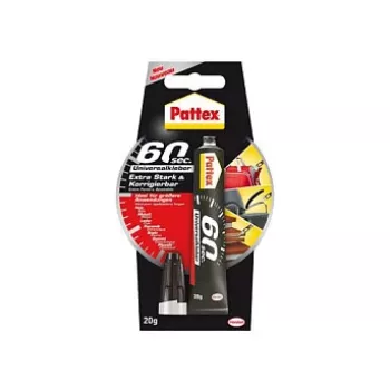 Pattex 60 Seconds Universal Adhesive 20g tuub - läbipaistev, FlexTec polümeer, kiire liimimine puidu, metalli, klaasi, keraamika, naha, kummi, plastide jaoks