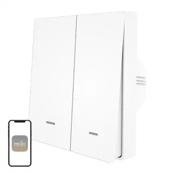 MOES ZS-B-EU2 ZigBee 2-kanaliline valgustuslüliti, nulljuhet pole vaja, valge