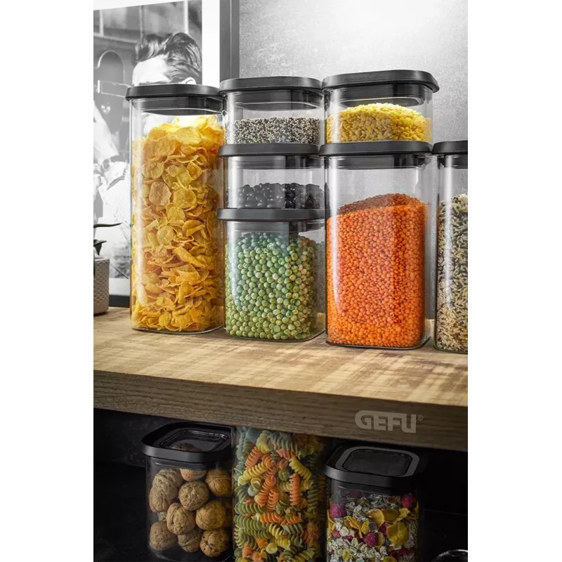 GEFU PANTRY ristkülikukujuline anum 2,5 L must, läbipaistev 1 tk