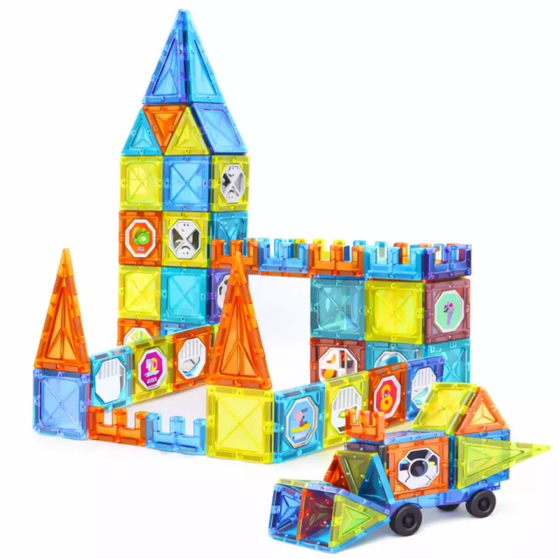 LEAN TOYS Magnetilised hariduslikud klotsid akendega ja 3D sõidukite kleepsudega 138 tk.