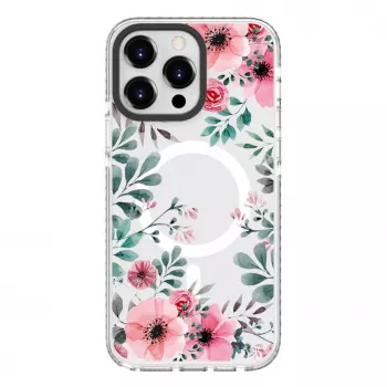 Evelatus Apple iPhone 15 Pro Max PC+TPU ümbris MagSafe'iga - läbipaistev lillemuster