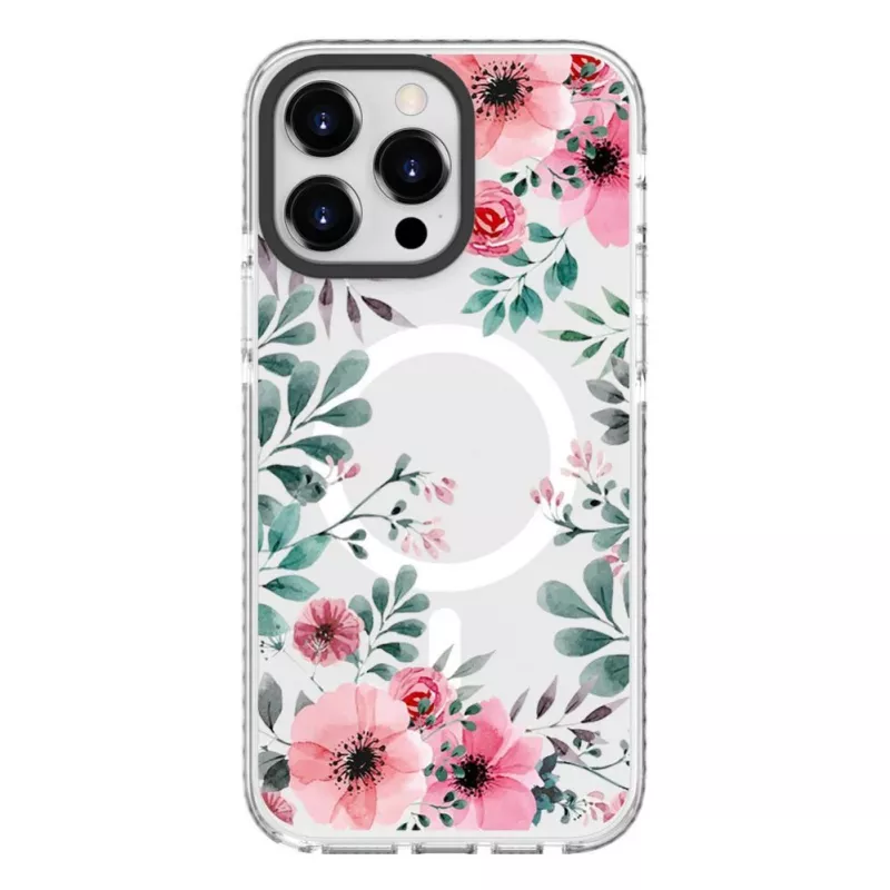 Evelatus Apple iPhone 15 Pro Max PC+TPU ümbris MagSafe'iga - läbipaistev lillemuster