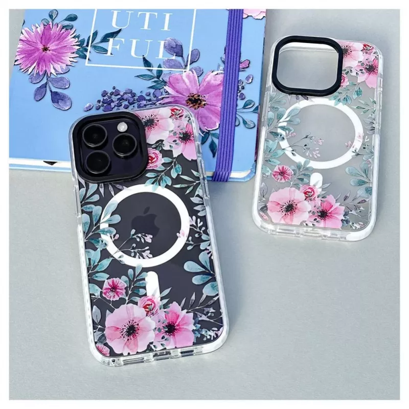 Evelatus Apple iPhone 15 Pro Max PC+TPU ümbris MagSafe'iga - läbipaistev lillemuster