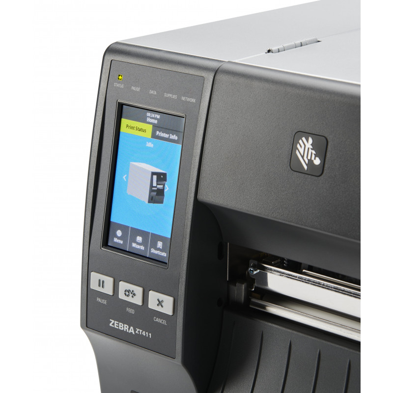 ZEBRA TT Printer ZT411; 4, 203 dpi, Euro ja UK toitejuhe, Serial, USB, 10/100 Ethernet, Bluetooth 4.1/MFi, USB Host, Peel koos Full Rewind, EZPL