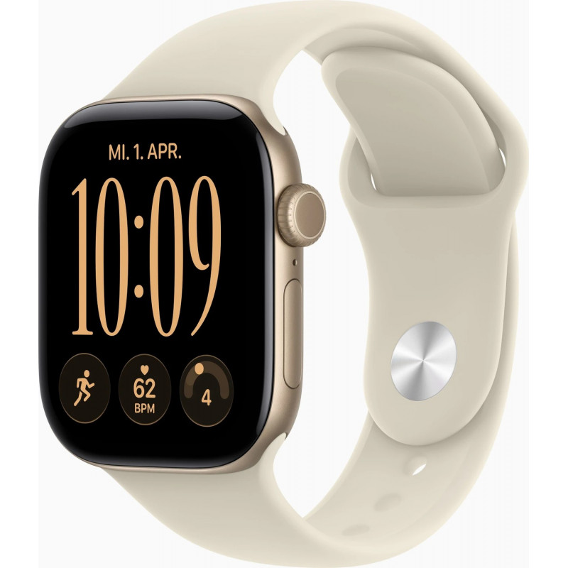Apple Watch Series 12 GPS + Cellular 42 mm kuldne alumiiniumkorpus liivavärvi spordirihmaga, S/M
