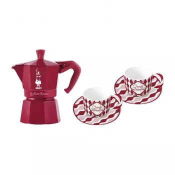 Bialetti Candyland Moka Express 3TZ käsitsi kohvimasin komplekt, 150 ml, punane + 2 tassi