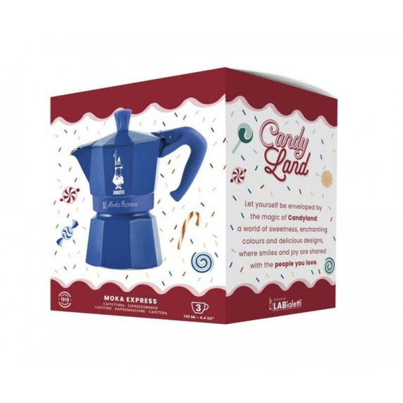 Bialetti Candyland Moka Express 3TZ käsitsi kohvimasin, 150 ml, sinine