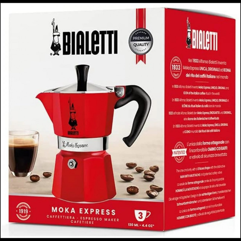 Bialetti Candyland Moka Express 3TZ käsitsi kohvimasin, 150 ml, punane