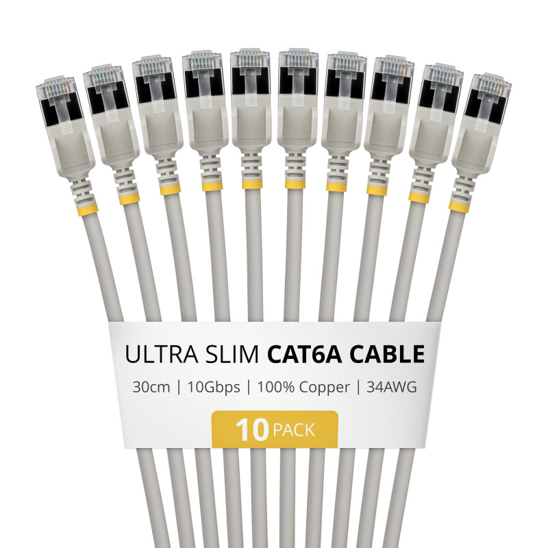 StarTech.com Slim Cat6a U/FTP Patch Cable RJ45, 0,3 m, Hall, 10-Pack