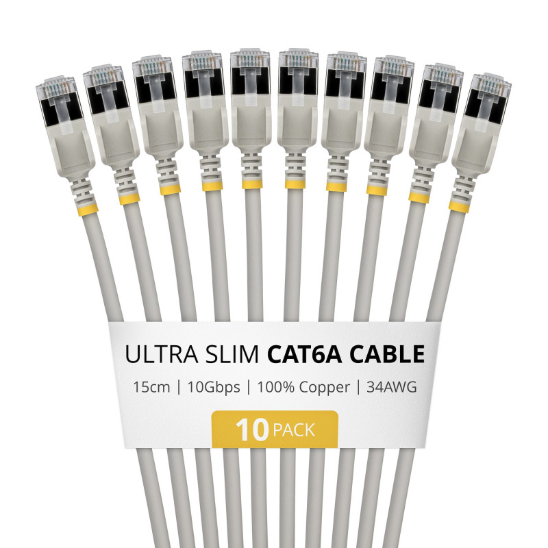 StarTech.com Õhuke Cat6a U/FTP patch-kaabel RJ45, 0,15 m, hall, 10-pakk