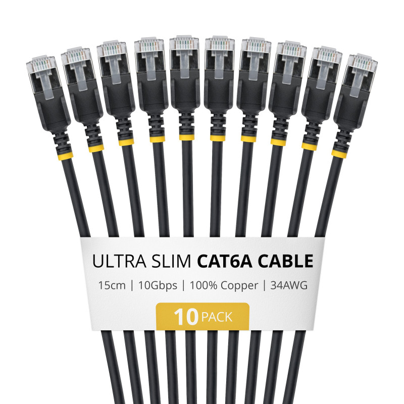 StarTech.com Õhuke Cat6a U/FTP patch-kaabel RJ45, 0,15 m, must, 10-pakk