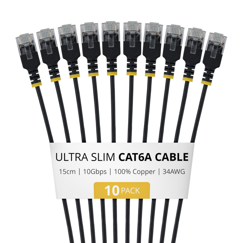 StarTech.com õhuke Cat6a U/UTP patch-kaabel RJ45, 0,15 m, must, 10-pakk