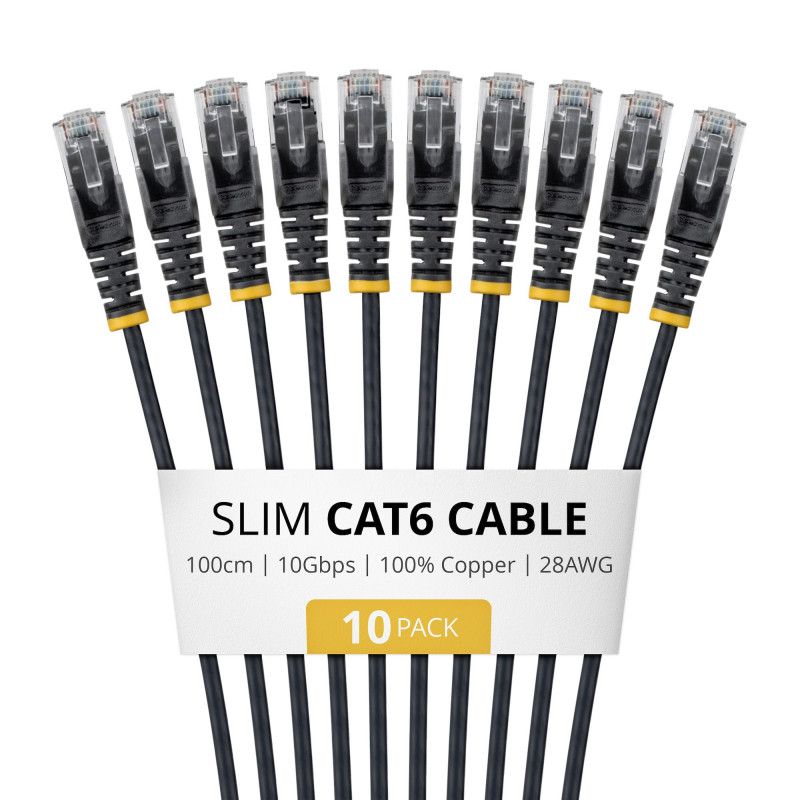 StarTech.com Õhuke Cat6 U/UTP patch-kaabel RJ45, 1 m, must, 10-pakk
