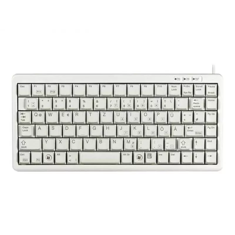 Cherry Slim Line G84-4100 kompaktne klaviatuur, PS/2 + USB, 83 klahvi, saksa paigutus (QWERTZ), helehall