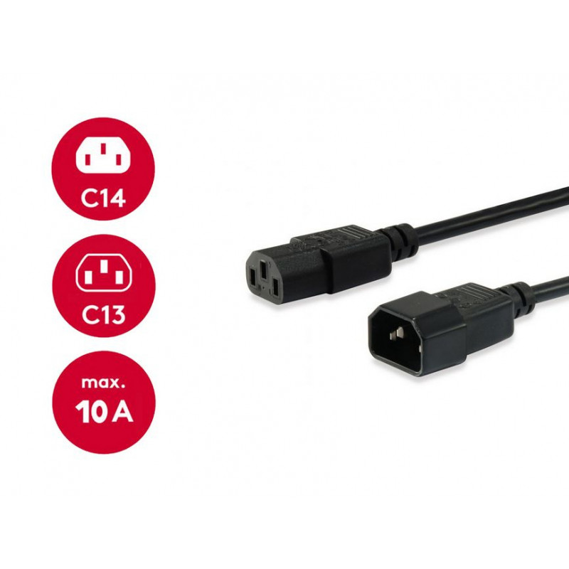 Equip toitekaabel IEC C13 - IEC C14, 1,5 m, must