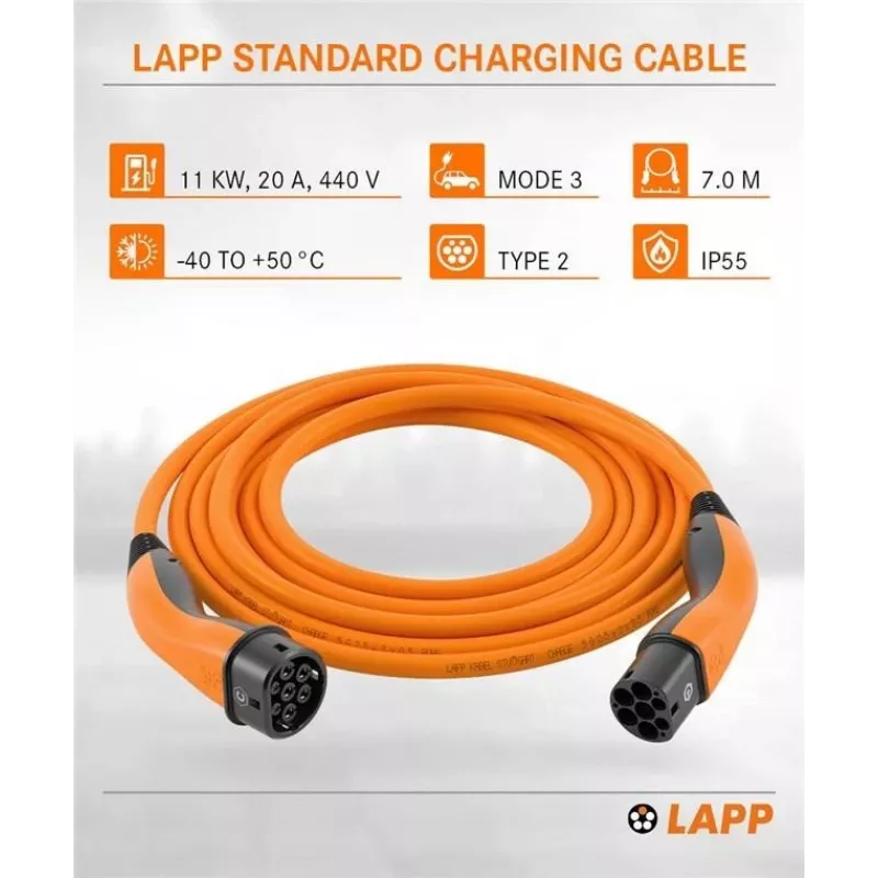 LAPP MOBILITY laadimiskaabel Type 2, kuni 11 kW, 7 m, oranž (61790)