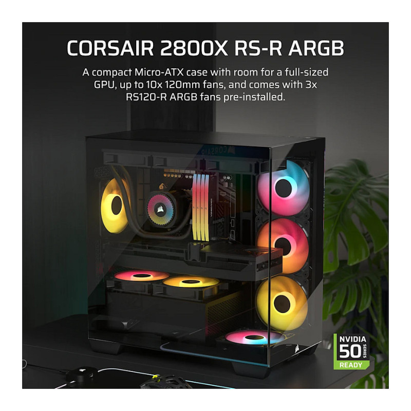 Corsair 2800X RS-R ARGB panoraamklaasiga Micro-ATX arvutikorpus, must
