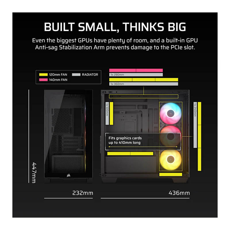 Corsair 2800X RS-R ARGB panoraamklaasiga Micro-ATX arvutikorpus, must