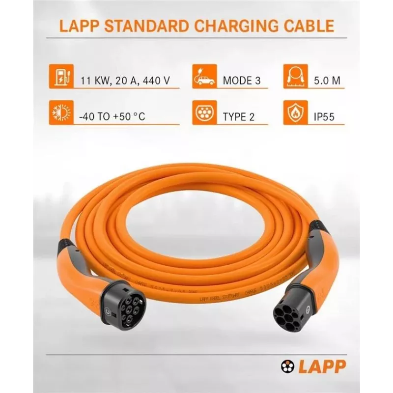 LAPP MOBILITY laadimiskaabel Type 2, kuni 11 kW, 5 m, oranž (61785)