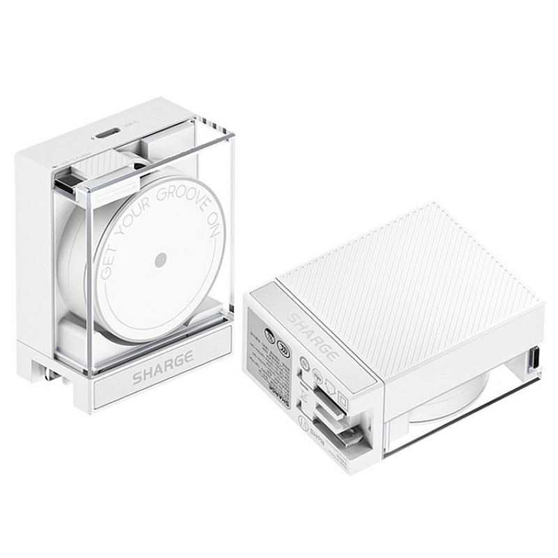 SHARGE Retractable 65 GaN laadija, 65W, 2x USB-C, integreeritud USB-C kaabel - valge
