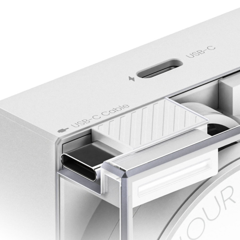 SHARGE Retractable 65 GaN laadija, 65W, 2x USB-C, integreeritud USB-C kaabel - valge